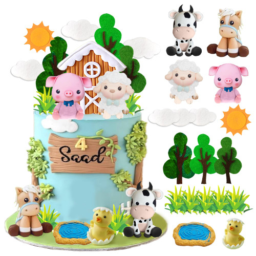 DRWATE Farm Animal Cake Topper Cow Cake Decorations with Cow Pig Horse Sheep Chicken for Baby Shower Farm Birthday Party Supplies (Clay) DRWATE Farm Animal Cake Topper Cow Cake Decorations with Cow Pig Horse Sheep Chicken for Baby Shower Farm Birthday Party Supplies (Clay)