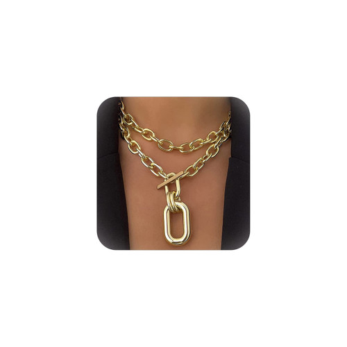 Chunky Necklace for Women Trendy Layered Chunky Choker Necklace for Women Gold Chain Necklace Gold Cuban Link Chain for Women Punk Hip-hop Jewelry (Gold) Chunky Necklace for Women Trendy Layered Chunky Choker Necklace for Women Gold Chain Necklace Gold Cuban Link Chain for Women Punk Hip-hop Jewelry (Gold)