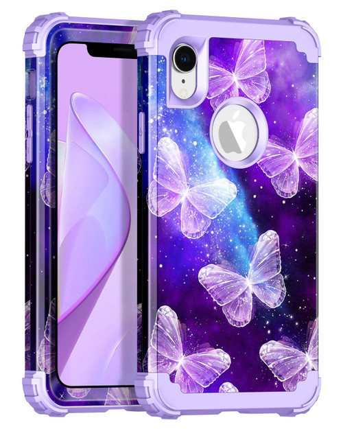 Casetego for iPhone XR Case,Three Layer Heavy Duty Sturdy Shockproof Full Body Drop Protection Rugged Hard PC+Soft TPU Bumper Protective Case for Apple iPhone XR 6.1 inch,Butterfly