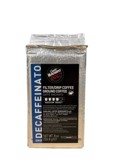 Caffe Vergnano Decaffeinated Ground Italian Coffee for Filter Drip Machines | Imported from Italy | 8 oz Brick