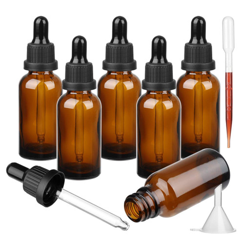 Amber Glass Dropper Bottle 1oz with Glass Pipette, 6 X 30ml Glass Eye Dropper Bottles Refillable for Essential Oil Aromatherapy Blends