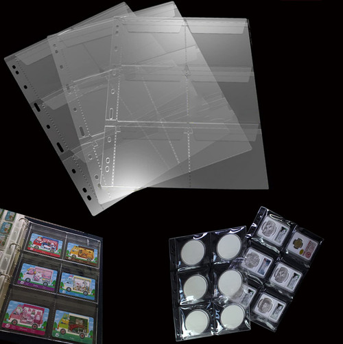 6-Pocket Coin Sleevs, AITIME Stander 9-Holes Medallions Sleeves for Folder Binder, 10 Sheets Large Round Rating Authentication Box Storage Book Refills to Insert Coin Collection Holders for Collectors