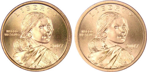 2007 P&D Sacagawea Native American Dollar 2 Coin Set BU Uncirculated $1