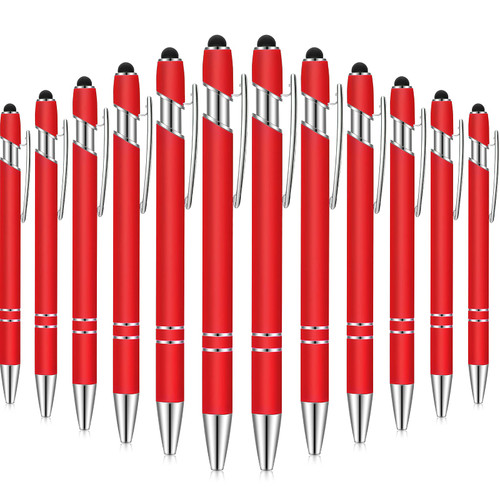 12 Pieces Ballpoint Pen with Stylus Tip, 1.0 mm Black Ink Metal Pen Stylus Pen for Touch Screens, 2 in 1 Stylus Ballpoint Pen (Red)