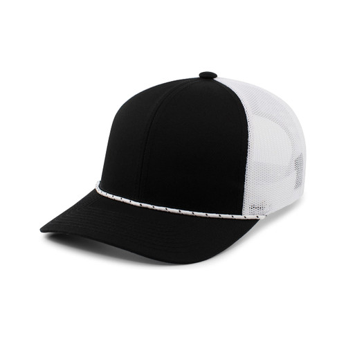 Pacific Headwear Trucker Snapback Braid Cap, Black/White/Black