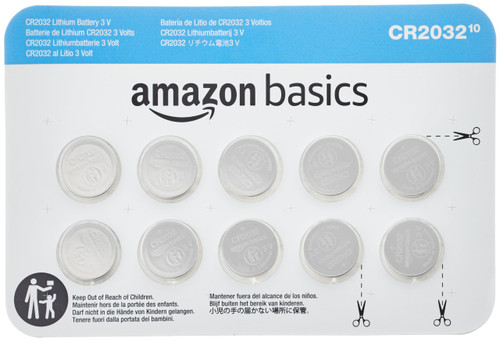 Amazon Basics 10-Pack CR2032 Lithium Coin Cell Battery, 3 Volt, Long Lasting Power, Mercury-Free