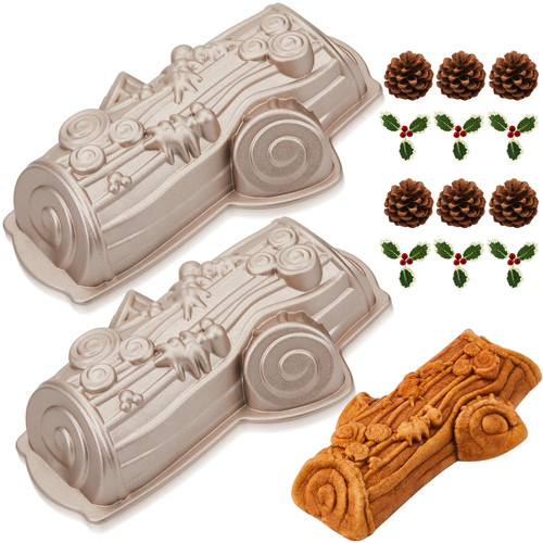 Zhehao Christmas Cake Pans Christmas Yule Log Pan Classic Buche De Noel Yule Log Pan Chocolate Yule Log Traditional Holiday Cake Mold Christmas Cake Decorations for Christmas Theme Party(2 Pack)