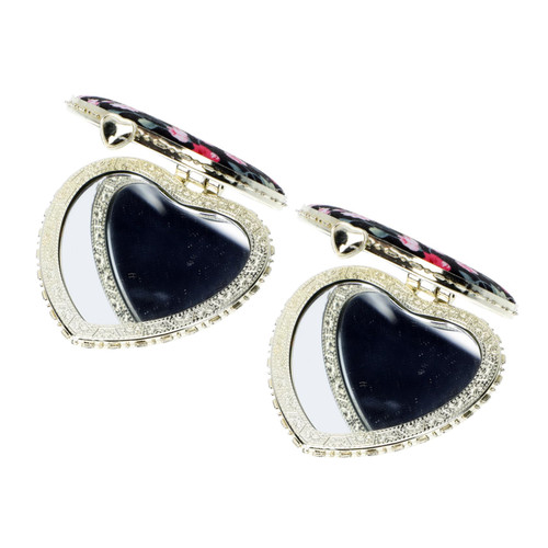 Ipetboom 2pcs Portable Mirror Heart Shaped Compact Mirrors Purse Mirror Retro Compact Mirror Folding Mirrors for Makeup Girls Compact Travel Mirror Small Retro Purse Flowers Glass Mini Miss