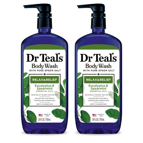 Dr Teal's Body Wash with Pure Epsom Salt, Relax & Relief with Eucalyptus & Spearmint, 24 fl oz (Pack of 2) (Packaging May Vary) Dr Teal's Body Wash with Pure Epsom Salt, Relax & Relief with Eucalyptus & Spearmint, 24 fl oz (Pack of 2) (Packaging May Vary)