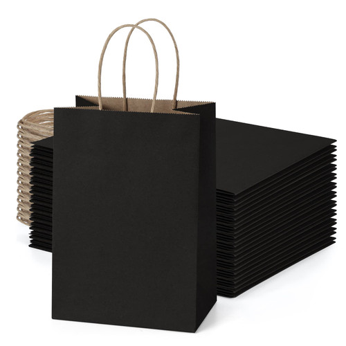 UCGOU Small Gift Bags 5.25x3.75x8 Inches 25Pcs Black Kraft Paper Bags with Handles Paper Gift Bags Party Favor Bags Goodie Bags Shopping Bags Craft Bags