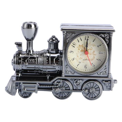ULTNICE Vintage Train Alarm Clock Old Fashioned Classic Alarm Clock Student Alarm Clock Table Desk Clock Locomotive Train Collectible Model (Grey)