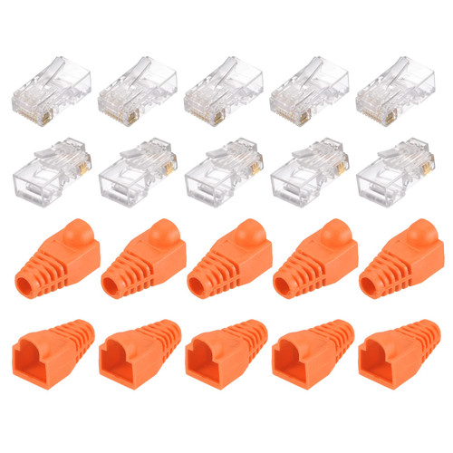 PATIKIL RJ45 Cat6 Connectors RJ45 Ends 8P8C Modular Plug Pass Through Connector with Orange Boots Cover for Ethernet Network Cable, Pack of 50