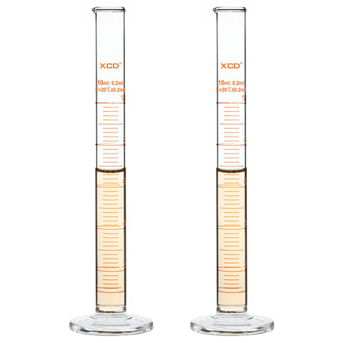 XCD Glass Measuring Cylinder (2-Pack), Borosilicate Glass Graduated Cylinder Measuring Cylinder, 10 ml