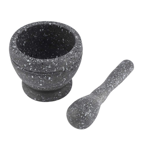 Mortar and Pestle Set, Manual Garlic Grinder Spices Herbs Mortar Pestle Set Handmade Marble Mortar Pestle for Home Kitchen (Black)