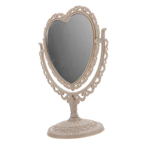 WOFASHPURET Rotating Vanity Mirror Table Mirror Rotatable Heart Vanity Mirror Makeup Mirror European Style Tabletop Mirror Room Decor Mirror for Dresser Delicate Desk Plastic White Miss Simple