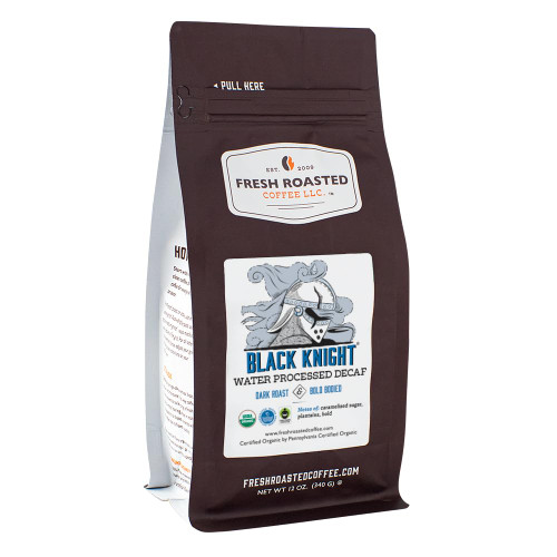 Fresh Roasted Coffee, Fair Trade Organic Black Knight Water-Processed Decaf, 12 oz, Dark Roast, Kosher, Ground
