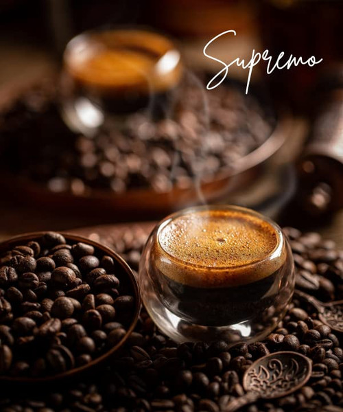 Espresso Ground Colombian Supremo Excelso Medium Roast Coffee in a 16 ounce bag