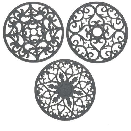 SPUVGVC Silicone Trivet Mat-Modern Trivets for Hot Dishes, Non Slip Trivets for Hot Pots&Pans, Carved Silicone Pot Holder, Heat Resistant Mats Hot Pads for Kitchen Table&Counter Tops Set 3 Dark Grey