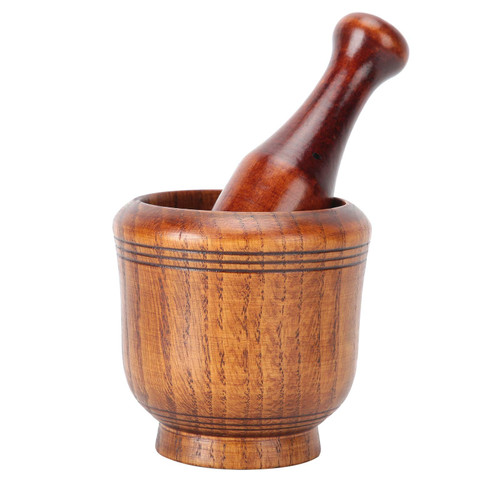 Gancon Wooden Grinding Bowl - Wooden Mortar Pestle Set, Household Kitchen Manual Garlic Masher, Ginger Spices Grinder Mortar and Pestle Set