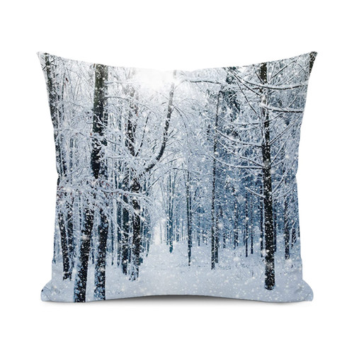 SARNFANS Winter Throw Pillow Cover,Snow Covered Idyllic,Colorful Decorative Pillow Cases Square Cushion Covers for Home Sofa Couch,Black White Blue 22x22 inch