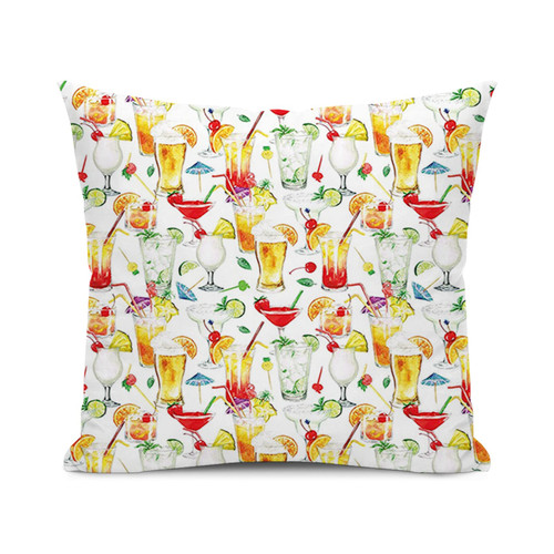 SARNFANS Tiki Bar Cushion Cover Throw Pillows for Couch & Farmhouse Bedroom Decor,Summer Drinks Beverages Watercolor,Print Decorative Square Home Accent Pillow Case,Multicolor 22x22 inch