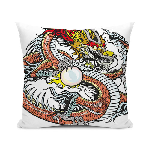SARNFANS Dragon Throw Pillow Cushion Cover,Traditional Chinese Creature,Decorative Square Accent Pillow Case,White Black 22x22 inch