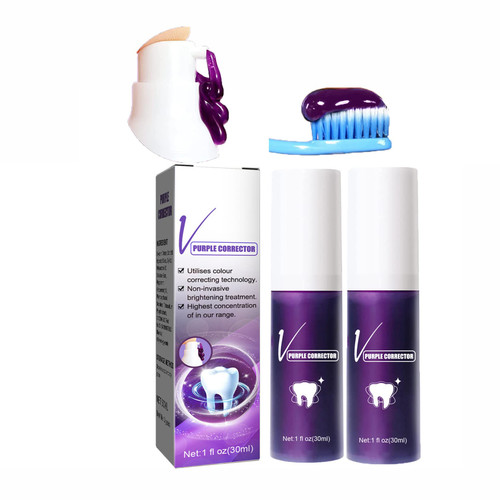 Purple Toothpaste for Teeth Whitening, Dental Color Corrector Toothpaste Purple, Toothpaste Sensitive Teeth, Removal Coffee, Yellow Teeth (2Pcs Purple)