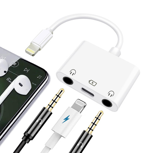 Sanjyut Lightning to Dual 3.5mm Headphone Adapter for iPhone Dual 3.5mm Earphone Jack and Charging Adapter for iPad Headphone Splitter Compatible with iPhone 14/13/12/11/XS/XR/X/8/7