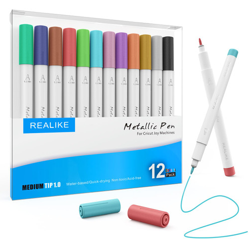 REALIKE Metallic Pens for Cricut Joy, Multicolor Marker Pens Set of 12 Pack Drawing Coloring Pens Compatible with Cricut Joy Machine (1.0 Tip)