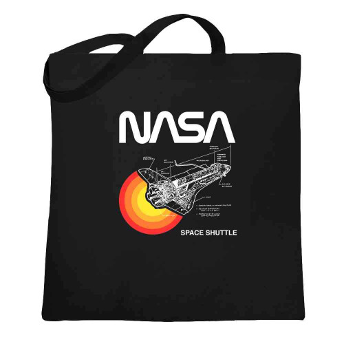 Pop Threads NASA Space Shuttle Diagram Shirt Large Reusable Canvas Tote Bag Black 15x15 inches
