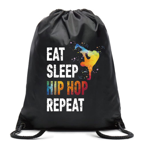 Pishovi Eat Sleep Hip Hop Repeat Drawstring Waterproof Backpack, Hip Hop Sports Bag for Man Women, Hip Hop Gift for Hip Hop Lover, Hip Hop Lover Gift Idea