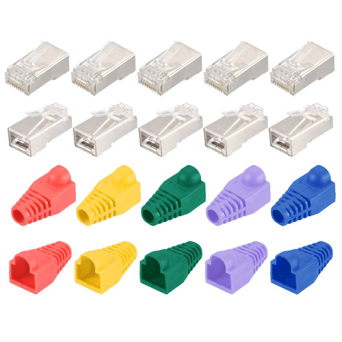 PATIKIL RJ45 Cat6 Shielded Connectors RJ45 Ends Shield Modular Plugs Pass Through 8P8C Connector with Boots Cover for Network Cable, Pack of 50