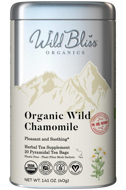 Organic Wild Chamomile Flower Tea - Caffeine Free Herbal Tea - 20 Plant Based Tea Bags
