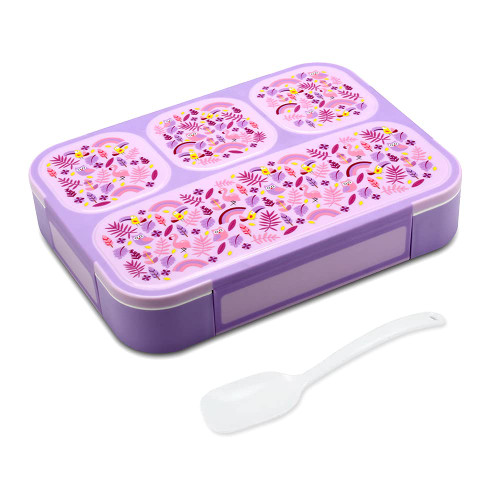 NatraProw Bento Box, 4 Compartment Bento Box Adult Lunch Box Leak Proof, Cute Snack Bento Box, Plant Pattern BPA-Free Bento Box Lunch Containers, Microwave & Dishwasher Safe & 1000ml