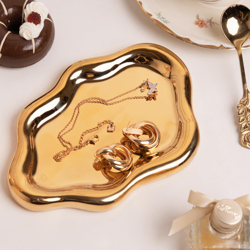 Lynagert Cloud Trinket Dish, Chubby Jewelry Tray, Ceramic Jewelry Ring Trinket Dish for Rings Earrings Necklace Organizer, Mother's Day Thanksgiving Christmas Birthday Bridesmaid Gifts (Golden)