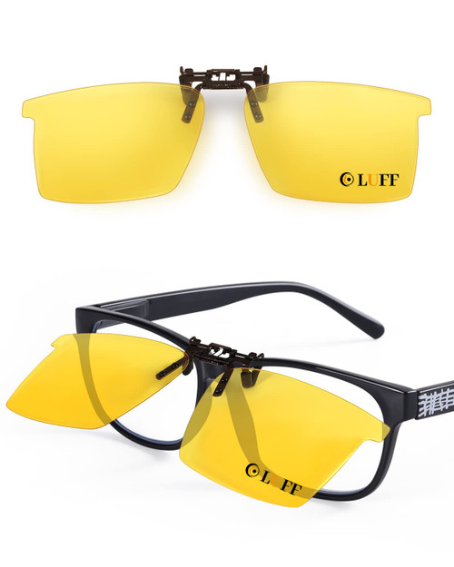 LUFF Polarized Night vision Glasses Clip-on Flip up to Wear Over Eyeglasses for Men Women,Anti Glare Night Driving,Yellow Clip on Glasses?yellow?