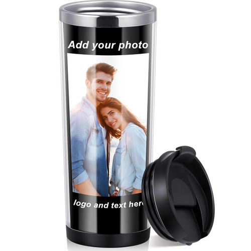 Lallisa Photo Mug with Personalized Picture 12 oz Custom Coffee Tumbler Personalized Photo Stainless Steel Tumbler Insert Double Wall DIY Photo Travel Mug with Lid Insulated Cup for Valentine's Gifts