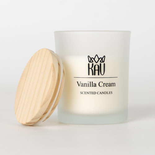 KAV Scented Candles for Home Decor, Premium Hand Poured Soy Wax Candle w/Wooden Lid in Smoked Glass Jar for Women Men, Natural Aromatherapy Candle for Home 130g, Vanilla | Coffee Bean