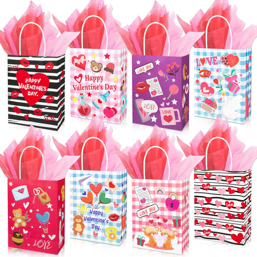 HOWAF Valentine's Day Party Favor Gift Bags with Handle, Valentine Day Treat Bags with Tissue Paper for Happy Valentine's Day Party Supplies, Valentine Goodie Bag Kraft Gift Wrapping Set of 12 HOWAF Valentine's Day Party Favor Gift Bags with Handle, Valentine Day Treat Bags with Tissue Paper for Happy Valentine's Day Party Supplies, Valentine Goodie Bag Kraft Gift Wrapping Set of 12