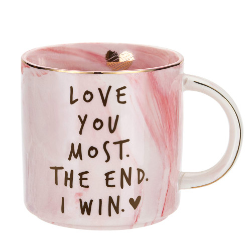 Girlfriend Valentines Day, Anniversary, Birthday, Romantic Gift - Love You Most The End I Win - Cute Couple Gifts Ideas for Girlfriend, Wife, Fiance, Mom, Her, Couples - Pink Marble Mug, 11.5oz Cup