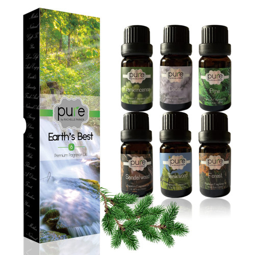 Earth Fragrance Oils by Pure - Set of 6 Premium Grade Scented Oils - Frankincense, Teakwood, Pine, Cedar, Sandalwood, Forest 10 ml Each