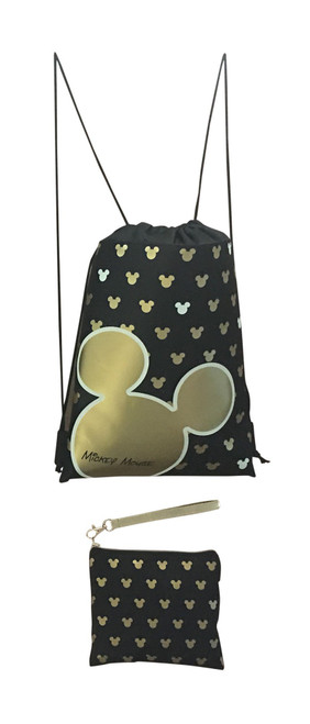 Disney Mickey Mouse Glow in the Dark Drawstring Backpack with Bonus Wristlet Wallet (Gold)