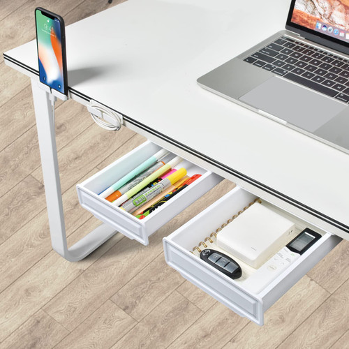 Dacono Under Desk Drawer Organizer, 2 Packs Slide Out Desk Drawer Attachment Plastic Desk Accessories & Workspace Organizers, Hidden Desktop Organizer Pen Holder, Self-adhesive Under Desk Drawer