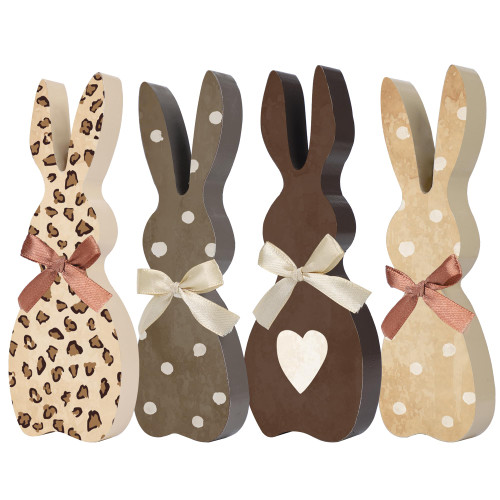 4 PCS Easter Bunny Wood Signs Farmhouse Wooden Bunny Table Centerpiece Easter Rustic Rabbit Tabletop Decoration for Easter Spring Home Tiered Tray Decor