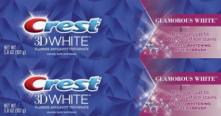 Crest 3D Glamorous White Toothpaste, Enamel Safe Whitening, 3.8oz (107g) - Pack of 2