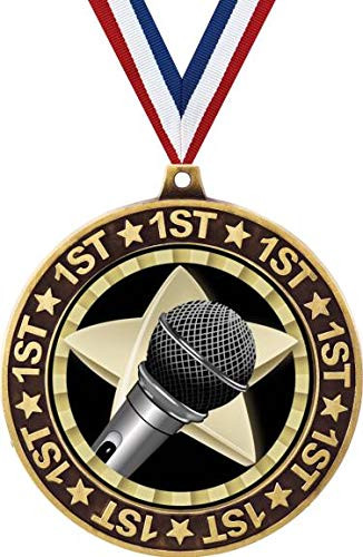 Microphone 1st Place Perimeter Medal Gold, 2.75" Microphone Soloist Prizes, Kids Microphone Trophy Medal Awards 1 Pack