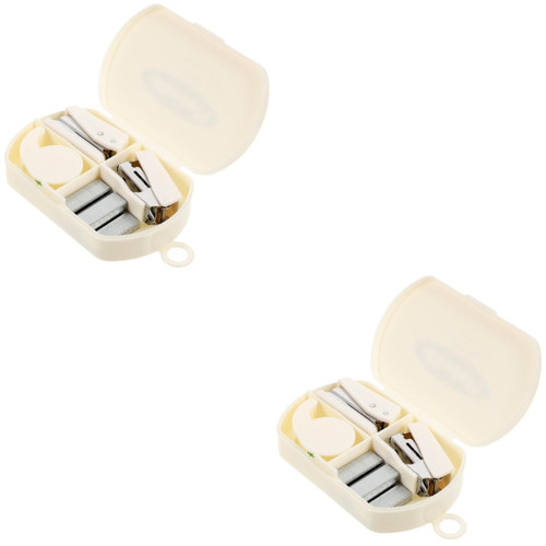 VILLCASE 2 Sets Hand Tool Box Kids Novelty Stapler Staplers for Desk Small Office Stapler Tiny Stapler Compact Stapler Travel Size Stapler Tape Cutter Tool Student Mini Abs White Stationery