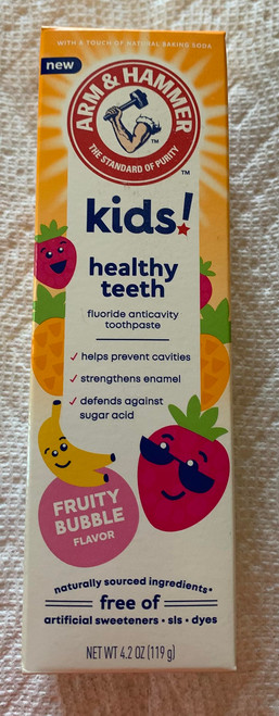 Arm & Hammer Kids Fluoride Anticavity Toothpaste, Fruity Bubble Flavor, Naturally Sourced Ingredients, 4.2oz Tube Arm & Hammer Kids Fluoride Anticavity Toothpaste, Fruity Bubble Flavor, Naturally Sourced Ingredients, 4.2oz Tube