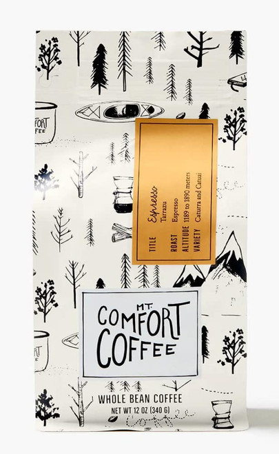 Mt. Comfort Coffee Espresso Roast, 12 Ounce - Flavor Notes of Chocolate & Caramel - Roasted Whole Beans