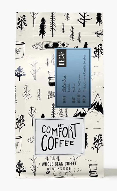 Mt. Comfort Coffee Decaf Colombia Medium Roast, 12 Ounce (Pack of 1) - Flavor Notes of Chocolate, Caramel and Tropical Fruit - Sourced From Small, Colombian Coffee Farms - Roasted Whole Beans